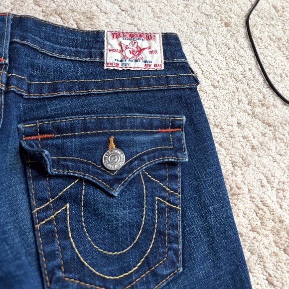 Womens True Religion Jeans size 27 Joey Low Rise Flare Y2K Blue Flap pockets - Picture 5 of 11